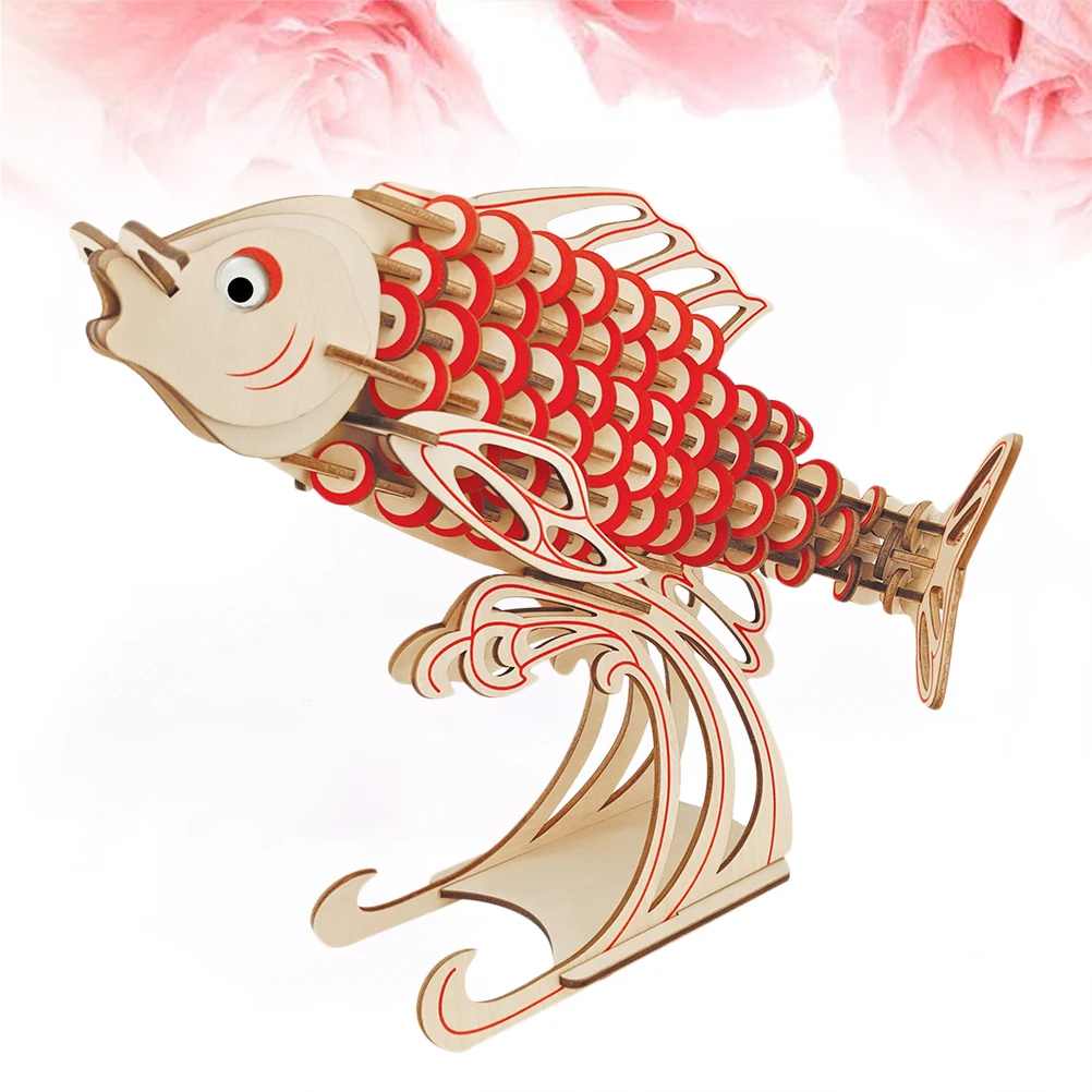

Toys 3D Carp Puzzle Educational Puzzles Wooden Three-dimensional DIY Children for Kids