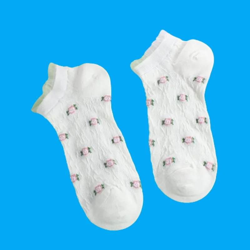 5/10 Paare hochwertige Damen Spitze kurze Socken Retro Früchte weiß dünne Mesh Boot Socken Student Mädchen flachen Mund Frauen Socken