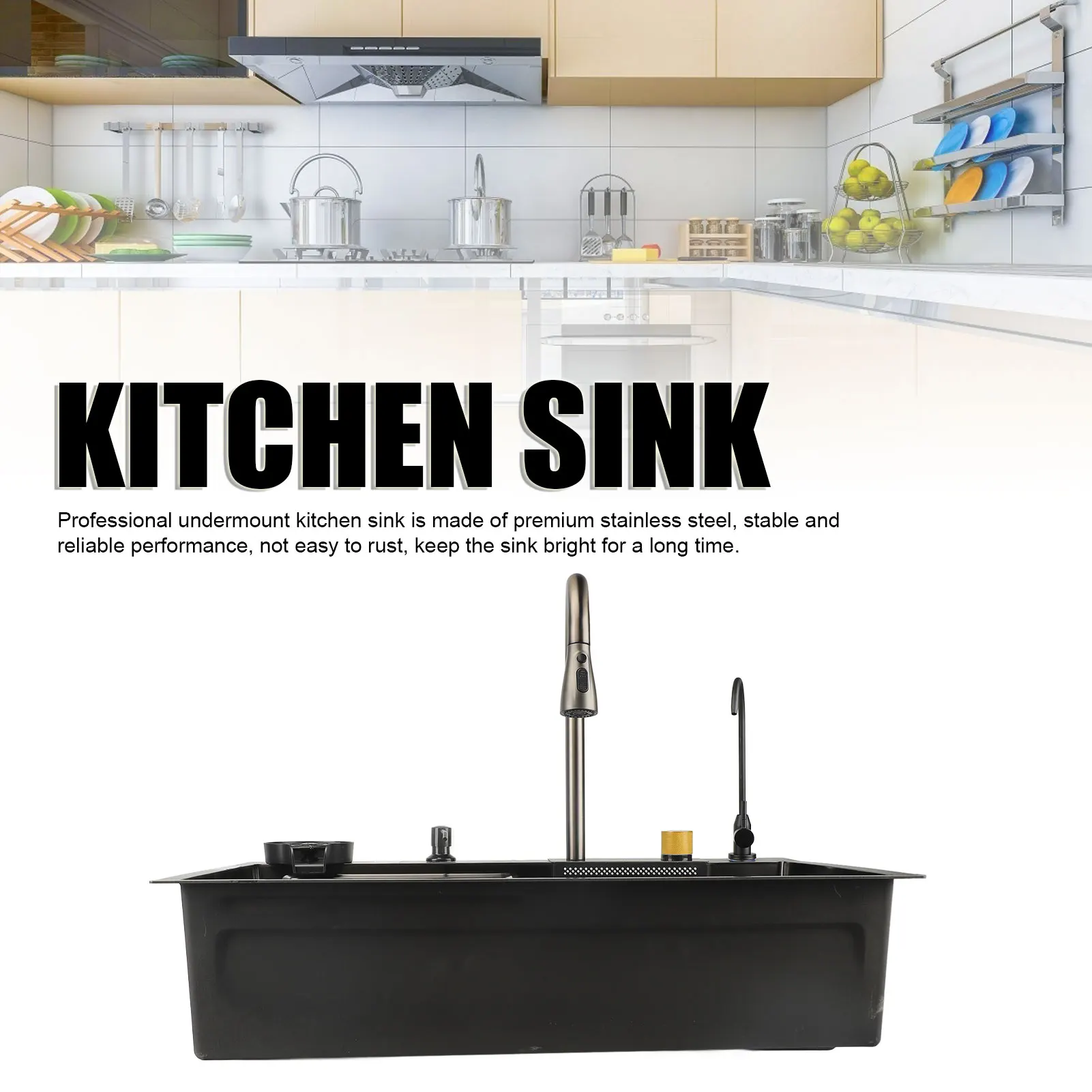 Undermount Kitchen Sink Rustproof Space Saving Thickened Easy Installation Modern Large Capacity Kitchen Sink for Home Kitchen