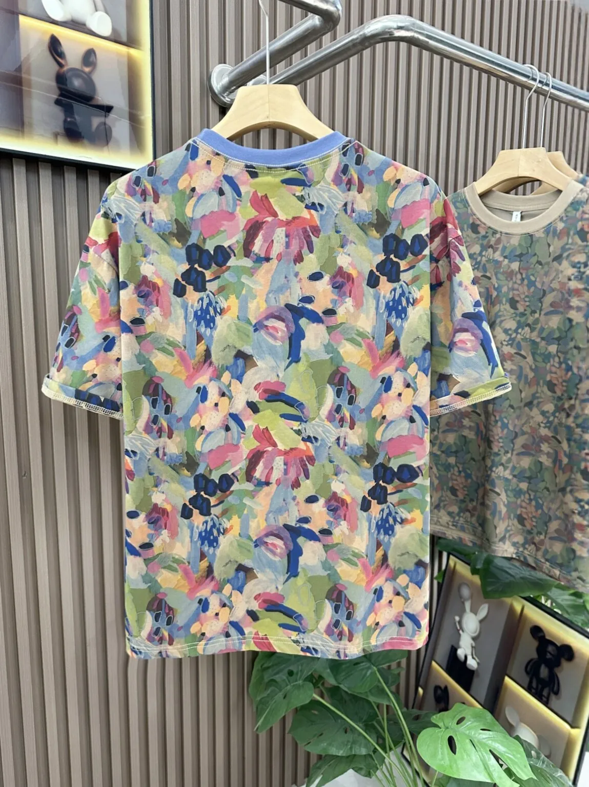 Vintage Style Men's Short Sleeve T-Shirt round Neck Color Block Oil Painting Design Breathable Cotton Summer Fashion Top