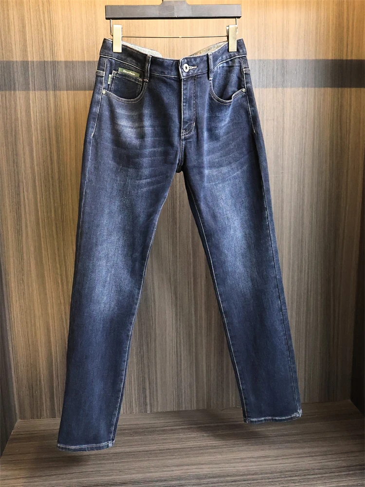 

Homes Technology Fce Waed Straight Leg Jeans Men's Autumn Winter Warm Elastic Cotton Polyester Blend Casual Jeans