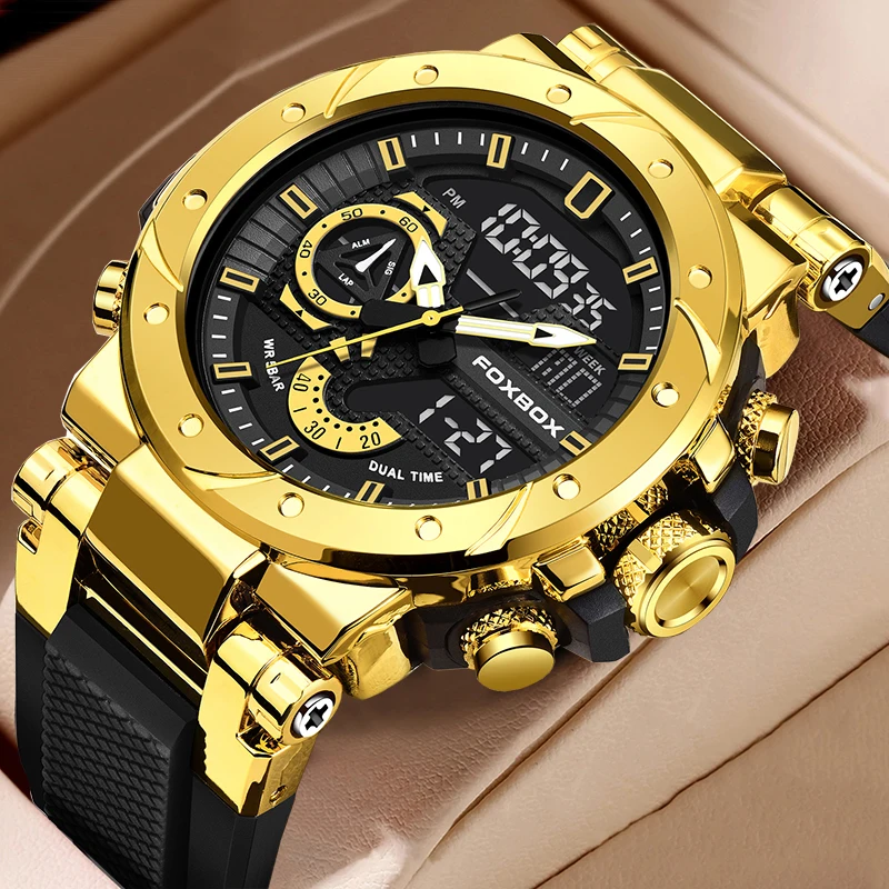 FOXBOX Top Brand Luxury Military Digital Watches for Men Fashion Business Men Watch Casual Sport Waterproof Quartz Chronograph