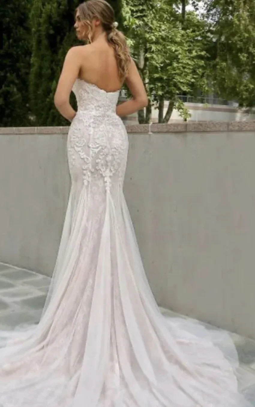 Othray Sweetheart Sleeveless Backless Floor Length Bride Dress Sweep Train Custom Made Elegant Lace Mermaid Wedding Gown