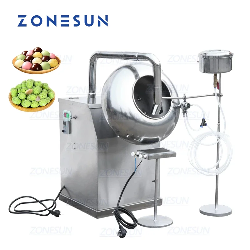 ZONESUN BY-800 Stainless Steel Sugar Coating Machine Automatic Chocolate Peanut Candy Coater with Spray System Heating Polisher