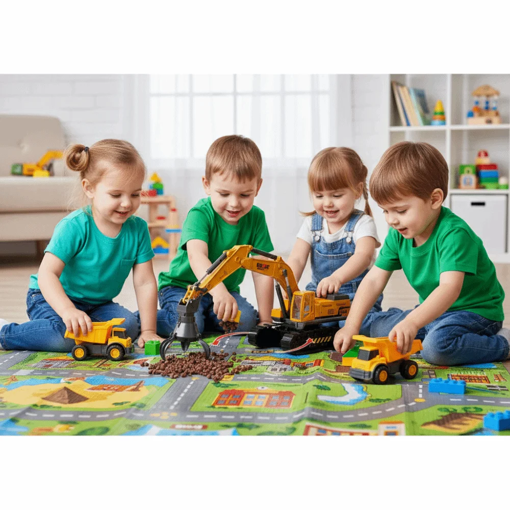

Plastic Construction Engineering Diecast Crane Inertial Model Forklift Engineering Diecast Excavator Road Roller Mini Yellow