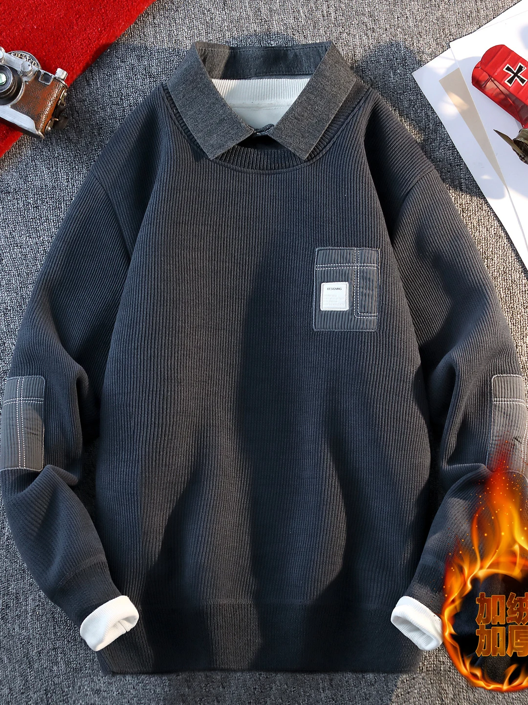 

Thiened Fce вязаный свитер с воротником irt, мужской повседневный длинный све, теплый осенне-зимний бархатный свитер для отдыха irt