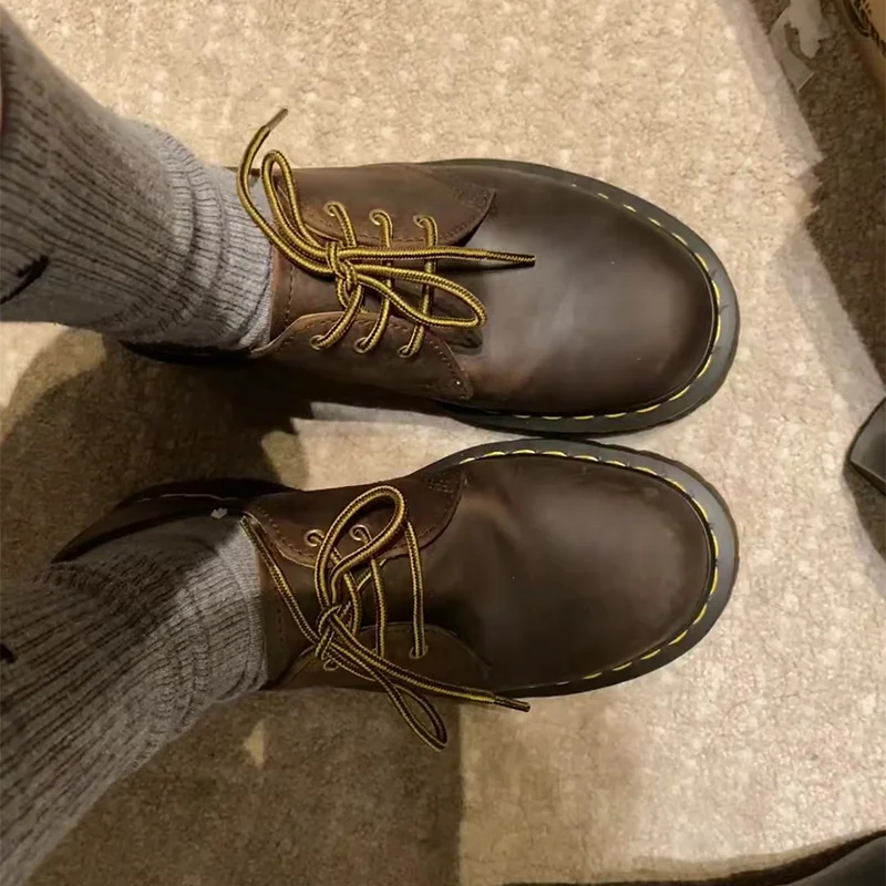 

Новые женские Thi Bot, универсальная кожаная удлиняющая платформа, повседневная Work oes, ретро, плоский каблук, круглый носок, резиновая подошва