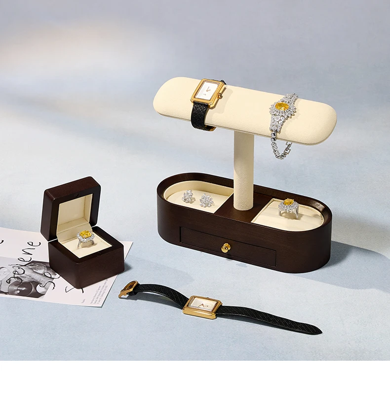 Oirlv Uhrenständer aus Holz mit Schublade, Uhren-, Armband- und Ringhalter für die Aufbewahrung zu Hause, Schmuck-Organizer mit Schublade – Detail 13