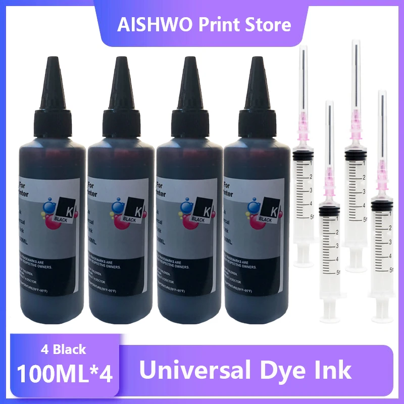 

400ML Black Universal Dye Ink Bottle For HP 123 302 304 652 65 61 For Epson L100 L200 L392 For Canon PG445 545 440 Printer Ink