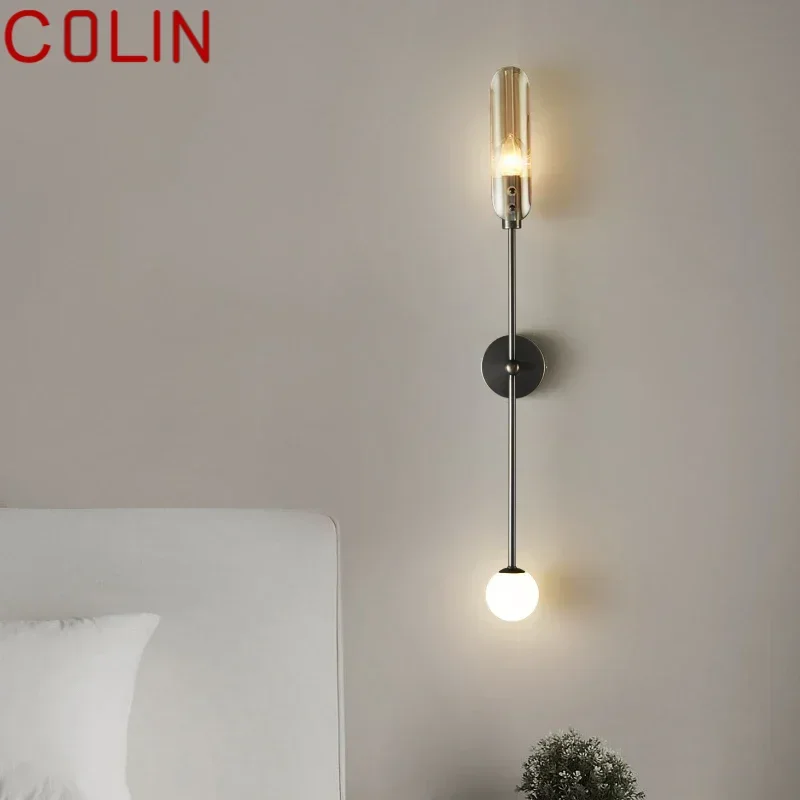 COLIN Contemporary Indoor Brass Bedside Lighting LED Simple Creative Copper Sconce Lamp for Home Living Room Decor