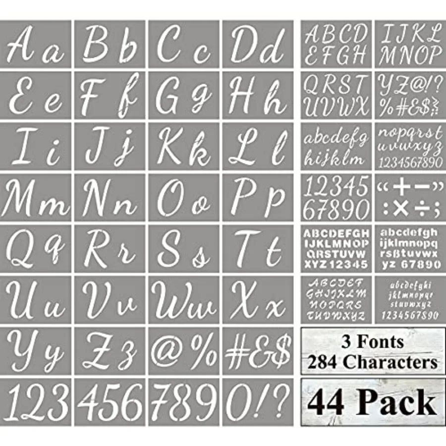 

Large Letter Stencils for Painting on Wood - 44 Pack Alphabet Letter Number Stencil Templates with Signs, Reusable Plastic Sten