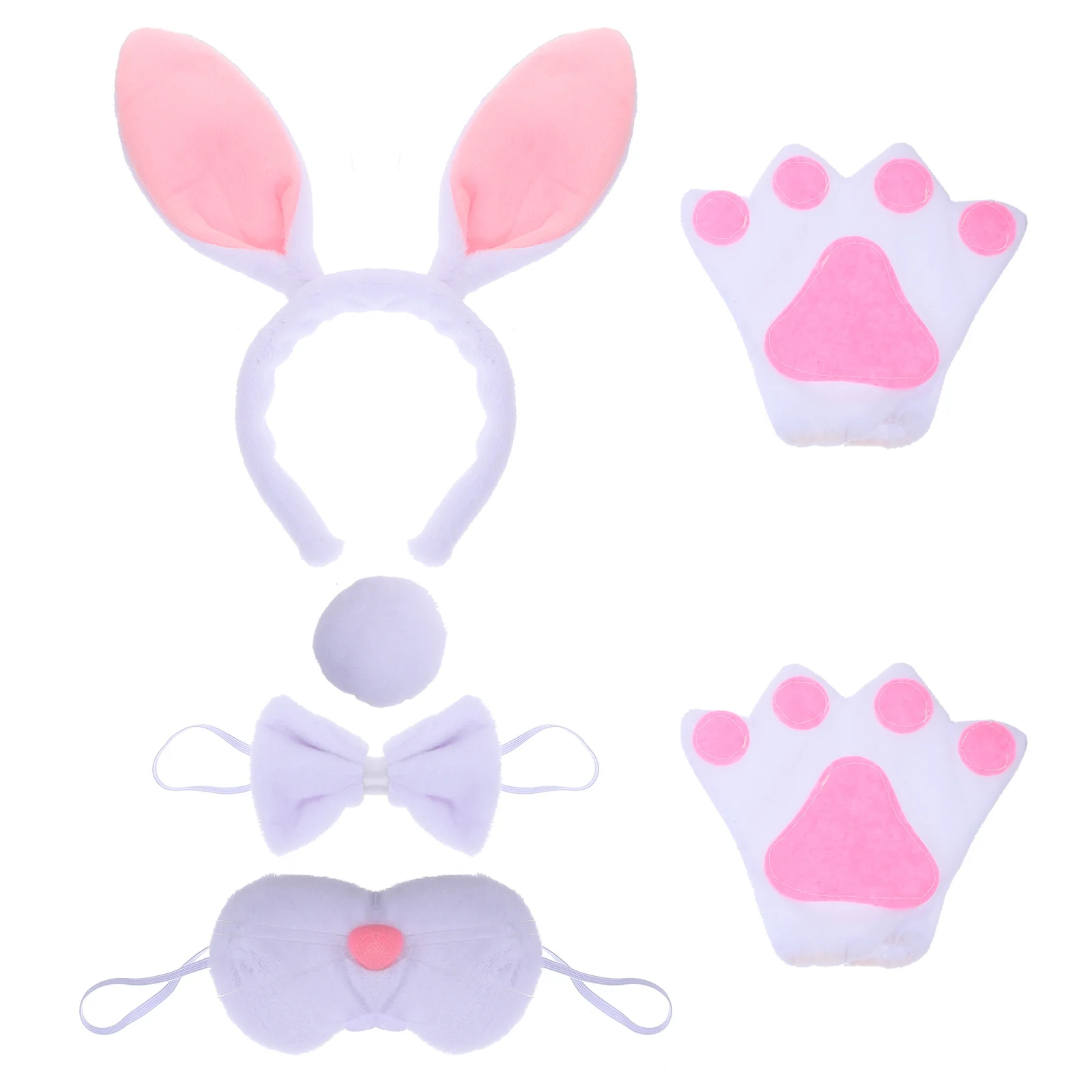 1 Zestaw Opaska z Uszami Królika Akcesoria do Cosplay Kostium Królika Wielkanocnego Nos Muszka Ogon Rekwizyty na Imprezę Akcesoria do Kostiumu Wielkanocnego
