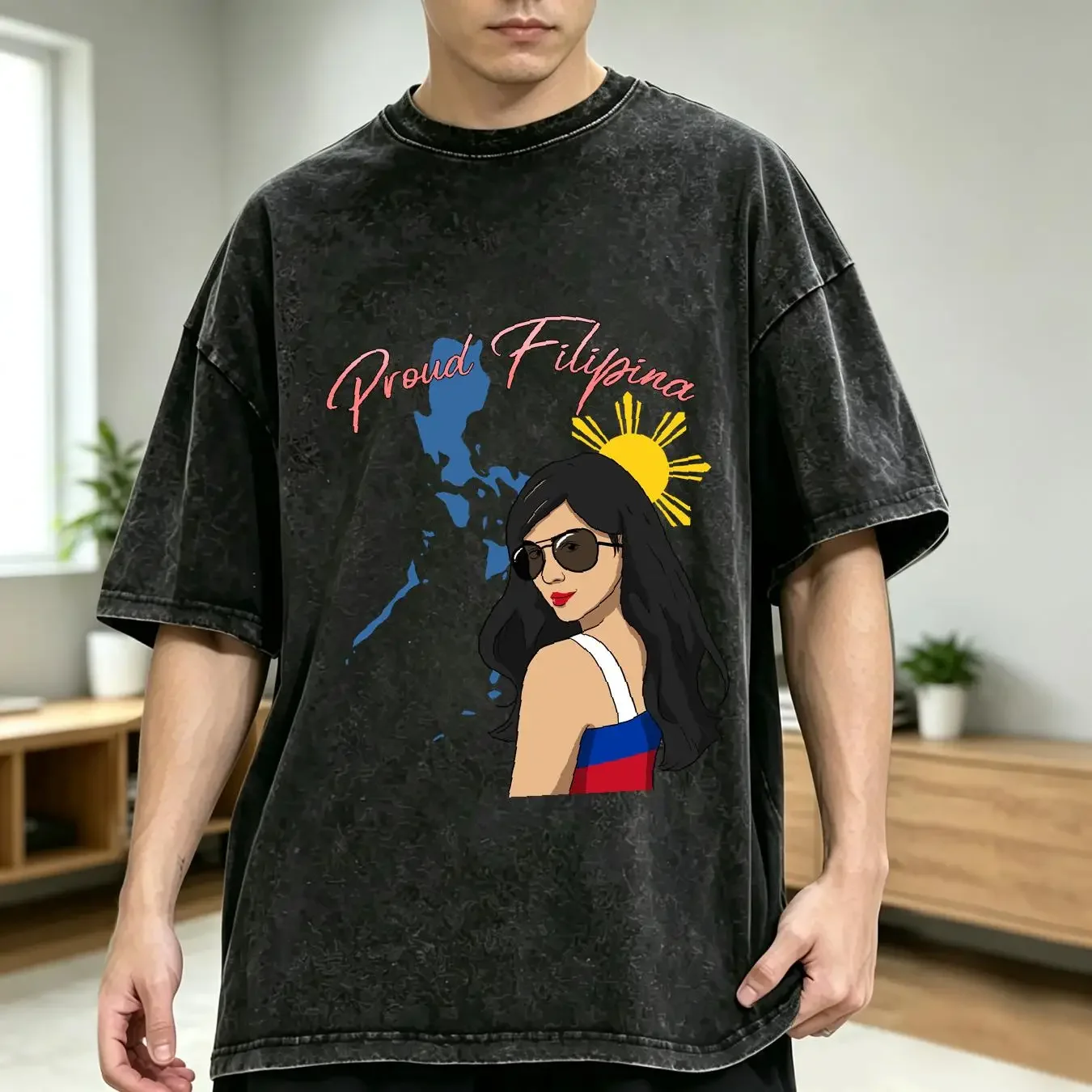 washed T Shirt NEW LIMITED Philippines Pinay Filipina Proud Flag Woman Girl Great S 3XL vintage Washed Slightly Breathable