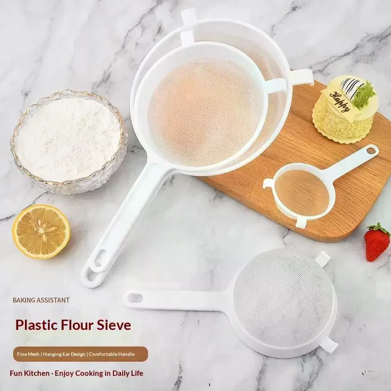 1Pcs Plastic Fine Mesh Spoon Strainer Kitchen Nut Milk Filter Flour Sieve With Handle Soy Milk Coffee Filter Tools