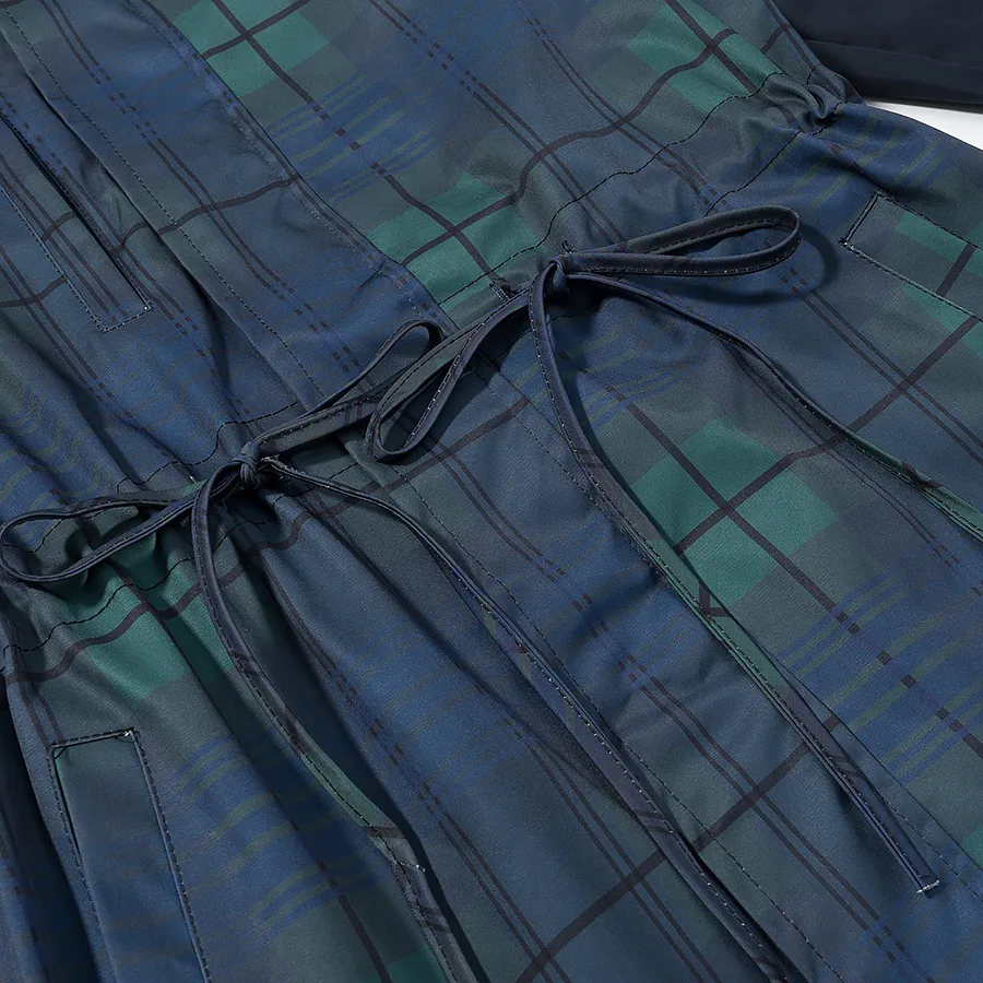 Windbreaker mit Kapuze für Damen, kariert, mit Reißverschluss, Kordelzug in der Taille, lange Ärmel, mit Taschen, marineblau, kurz geschnitten, locker, bequem, weich, schick, Herbst-Windbreaker – Detail 14
