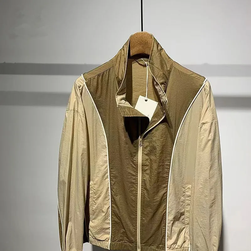 

Casual Loose Fit Summer Jaet for Men Thin Stand Collar Anti UV Personali Mosaic Color Blo Faion Trend Outerwear