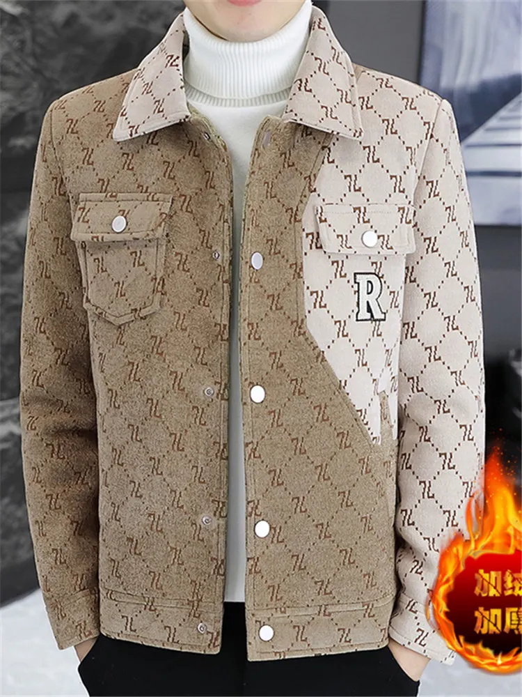 

Men's Winter Thiened Fce Lined ort Workwear Woolen Jaet Casual Warm Sli Outerwear Coat Stand Fit Long Sve