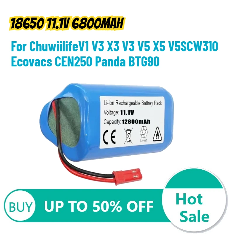 18650 11.1V 6800mAh Lithium Battery for ChuwiilifeV1 V3 X3 V3 V5 X5 V5SCW310 Ecovacs CEN250 Panda BTG90 Rechargeable battery