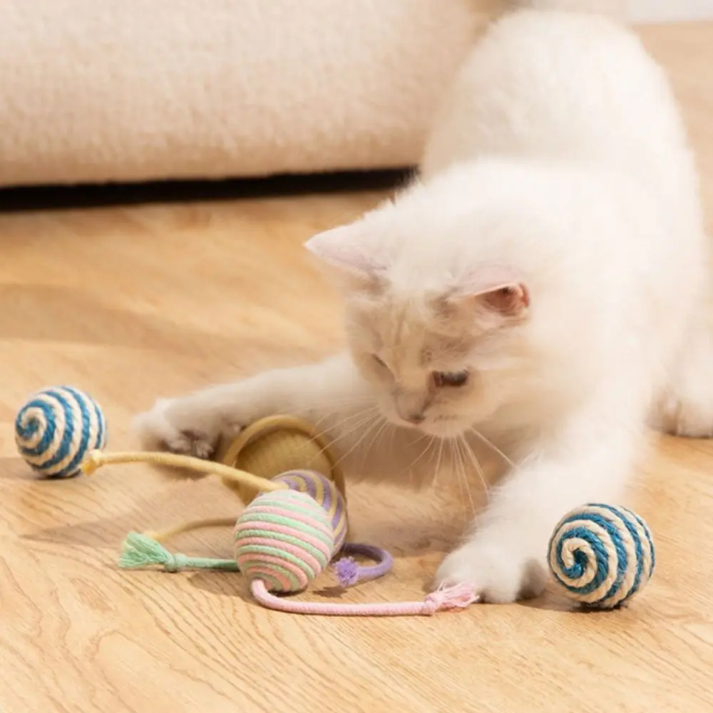 Funny Colorful Cat Scratch Catch Toy With Rope Bite Resistant Cat Cotton Rope Ball Indoor Self Happy Cat Knot Ropes Toy