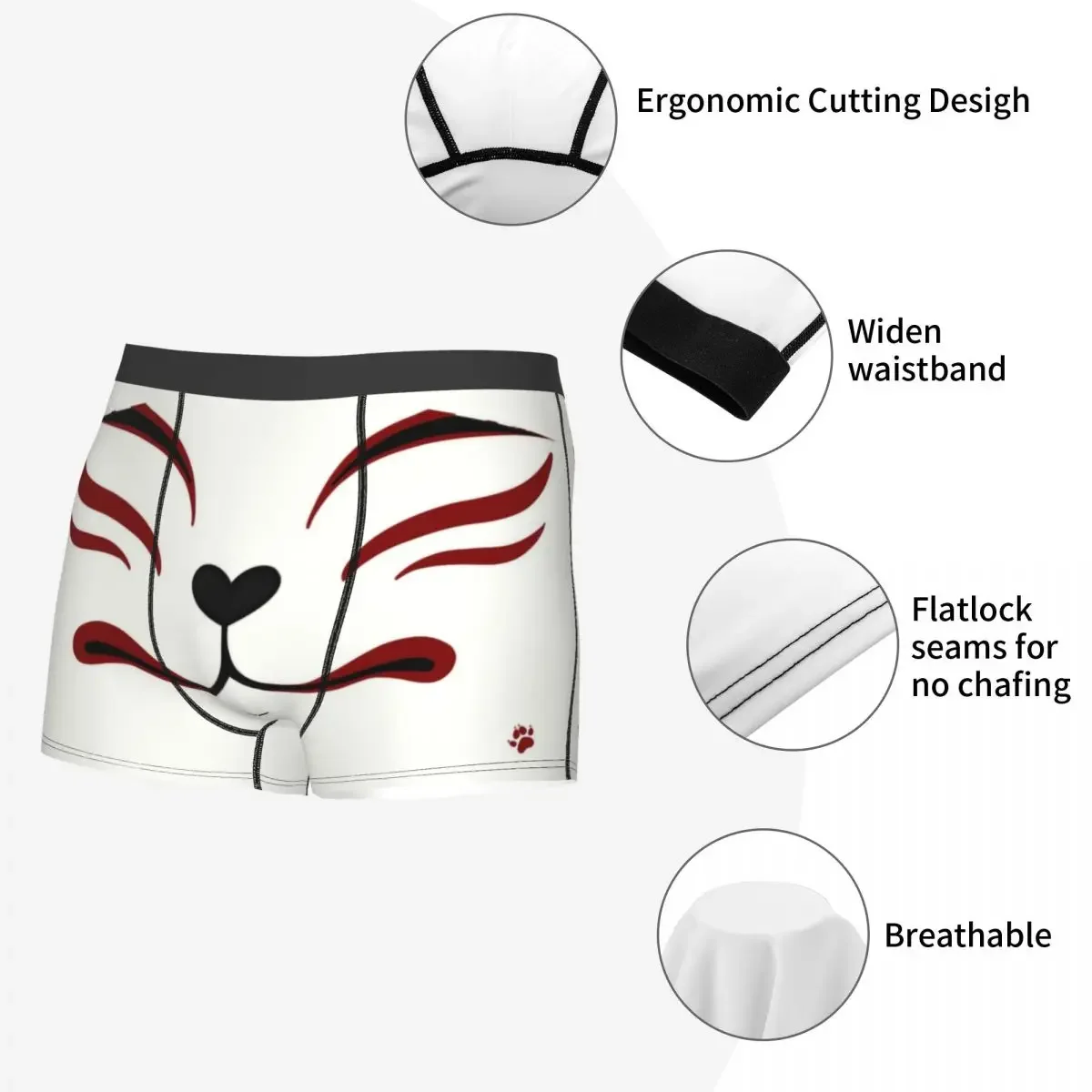 Novidade Kitsune Boxers Fox Shorts para homens, Calcinha Respirável, Cuecas Anime Japonês, Cuecas Cosplay, Roupa Interior