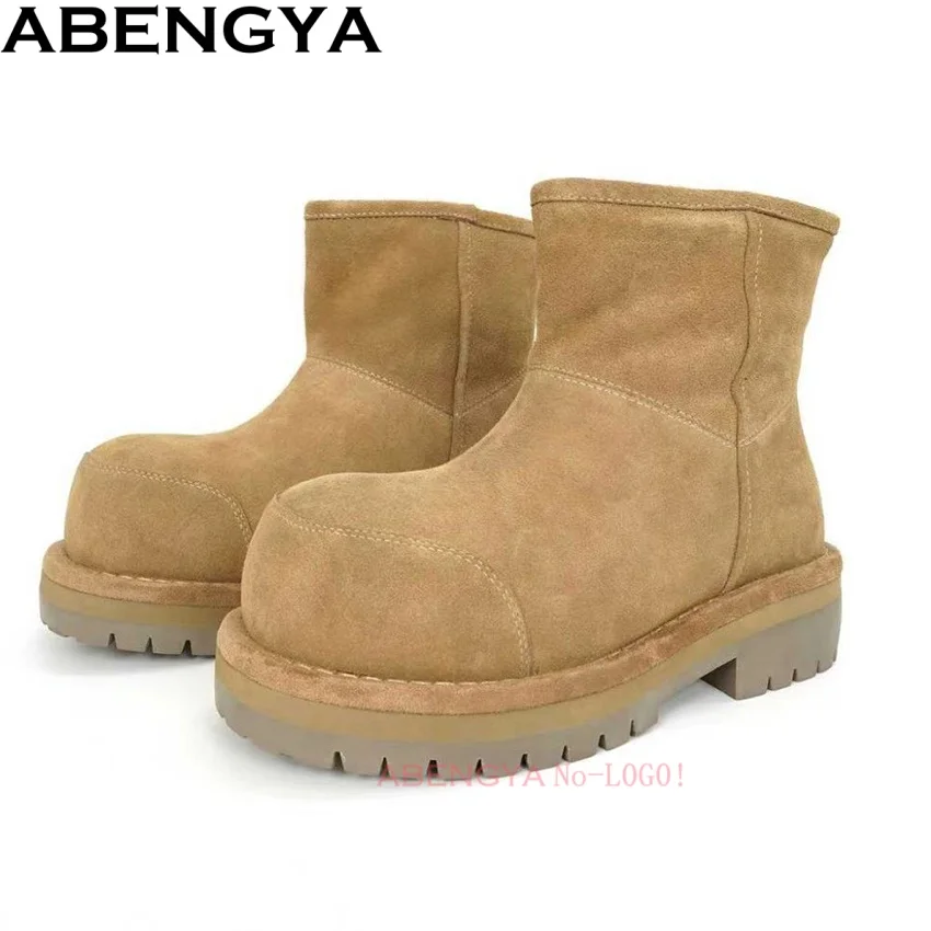 

Thick Sole Winter Wool Snow Boots Women Suede Leather Platform Plush Ankle Boots For Women Warm Fur Flat Shoes Woman Botas Mujer