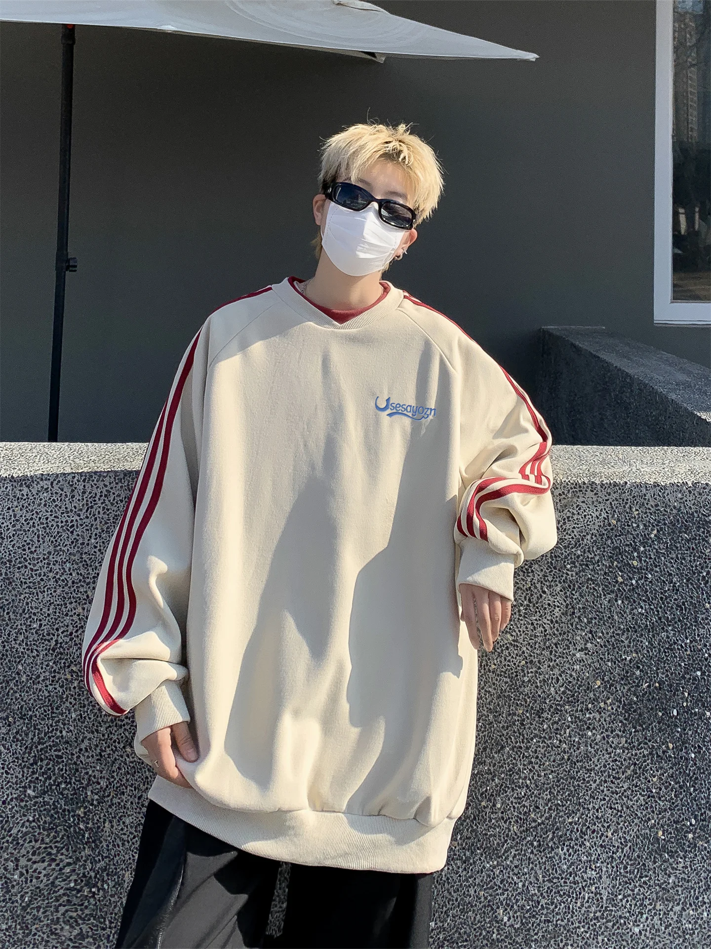 

Модный американский свитшот с надписями, мужской, весенне-осенний, новый, плотный, с цветными полосками, парный, с круглым вырезом, с длинным рукавом