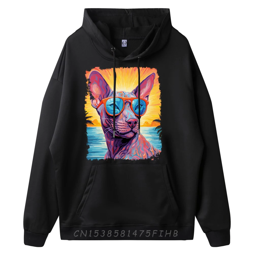 Art Hawaiian Sphynx Hairless Cat Grahpic Pullover Durable and wear-resistant Funny Gifts Hoodies for Men