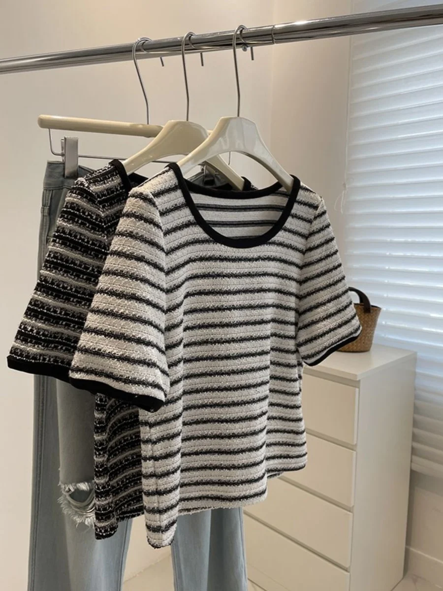 

plus Size Women's Striped Short Sleeve T-Shirt Loose Fit Summer Fashion Slimming Top for Heavy Girls 300 Pounds
