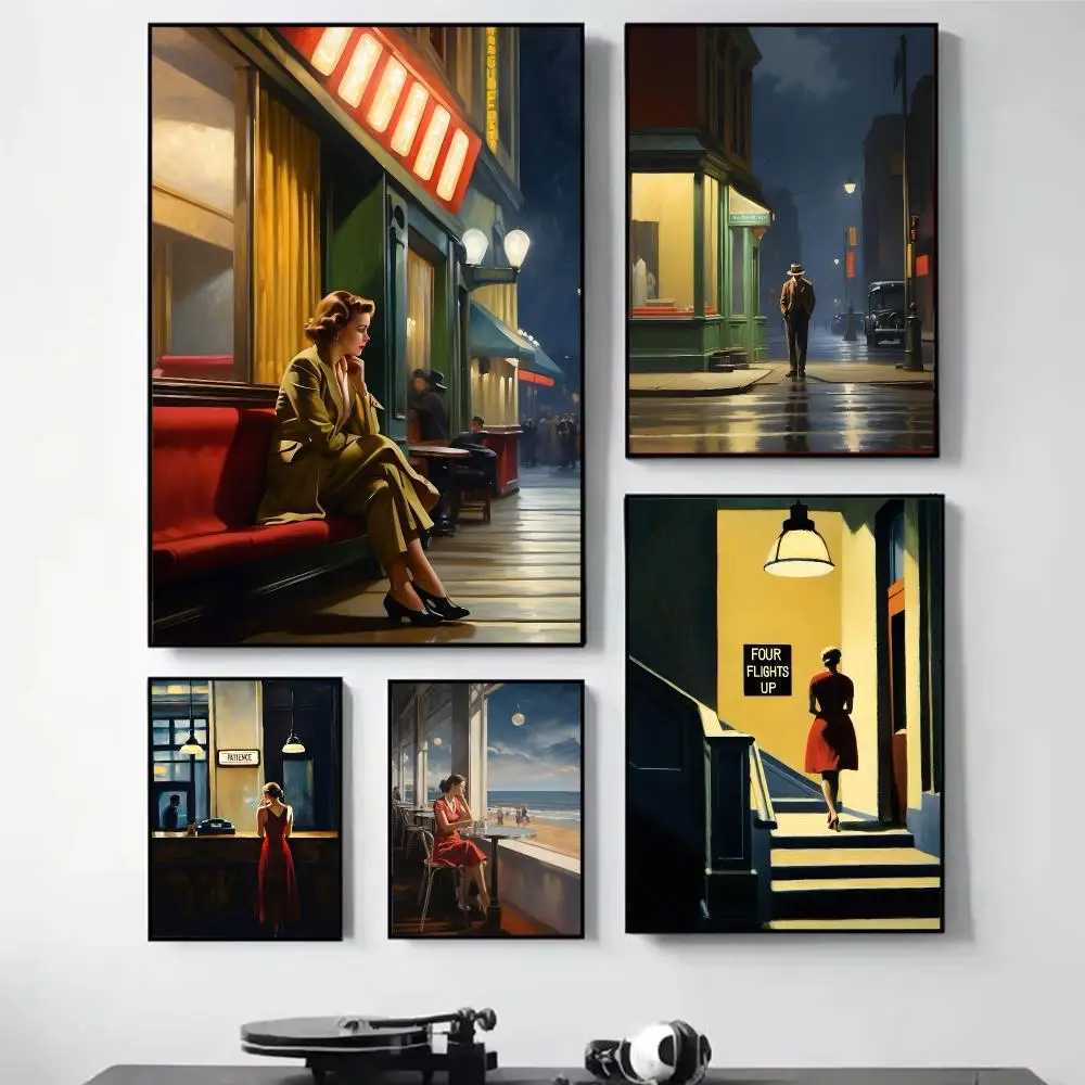E-Edward H-Hopper Painting Painting Calligraphy Self Adhesive Wall Art Waterproof Print For Bedroom Living Hallway Home Decor