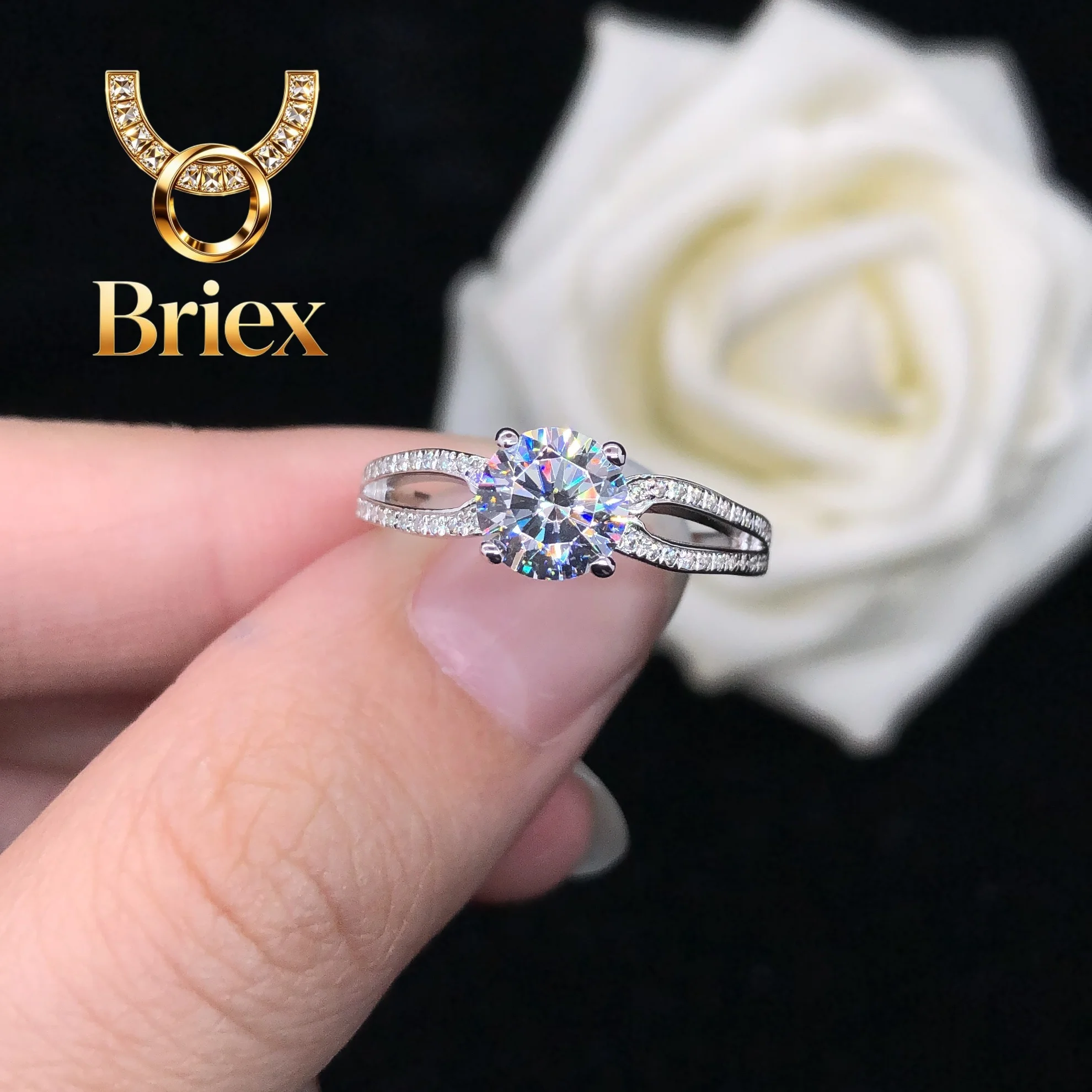 

Briex Jewelry Test Positive 1CT 6.5mm D Moissanite Diamond Ring AU750 Wedding Ring 18K White Gold Ring for Women