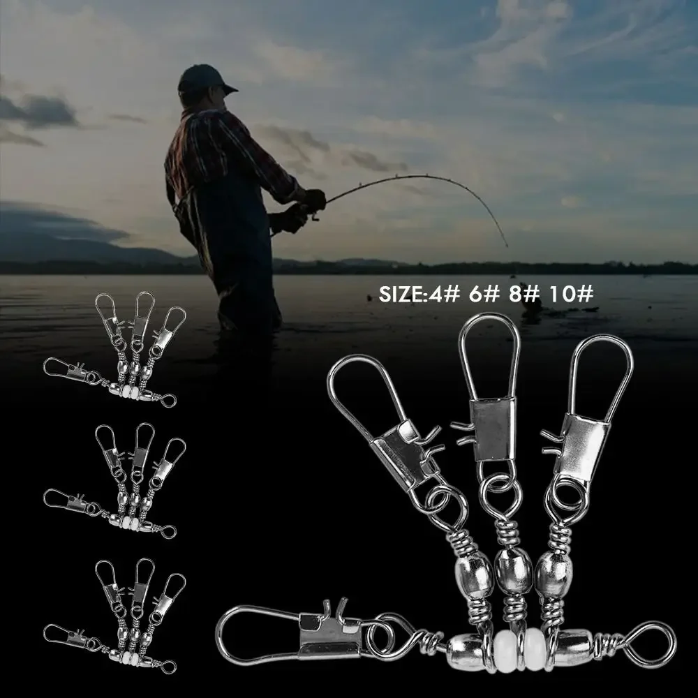 10 قطعة 3-Way الفولاذ المقاوم للصدأ الصيد المفاجئة موصل مع دبوس الصلبة حلقة وصلة دوّارة لصيد الأسماك تحمل برميل دائم الثقيلة الكرة #4