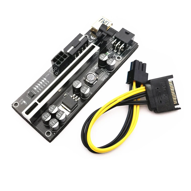 6 Buah Riser 010 USB 3.0 PCIE Riser PCI Express X16 Extender Adapter 010S Plus GPU Riser Card SATA 15pin To 6pin Power Marquee LED