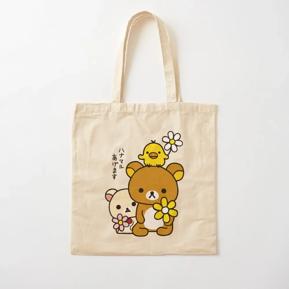 

Rilakkuma, Korilakkuma, Kiiroitori And Flowers Tote Bag Eco bag personalized tote reusable shopping bags Tote Bag