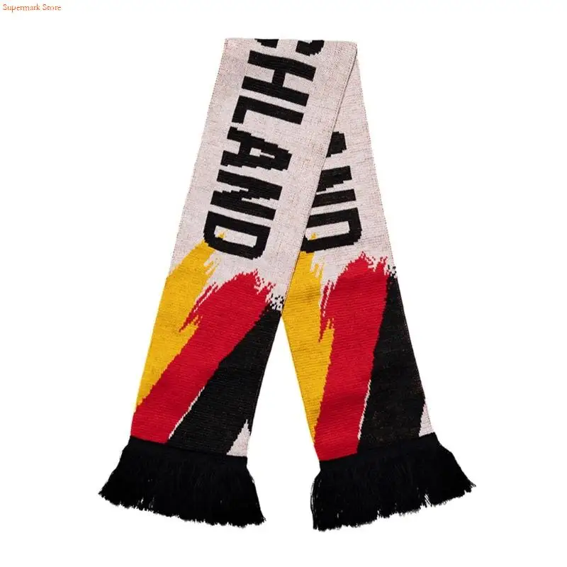 140cm Multiuse Germany Soccer Scarf with Tassels Deutschland Theme Shawl for EuropeanCup Fans Comfortable and Easy to Maintain