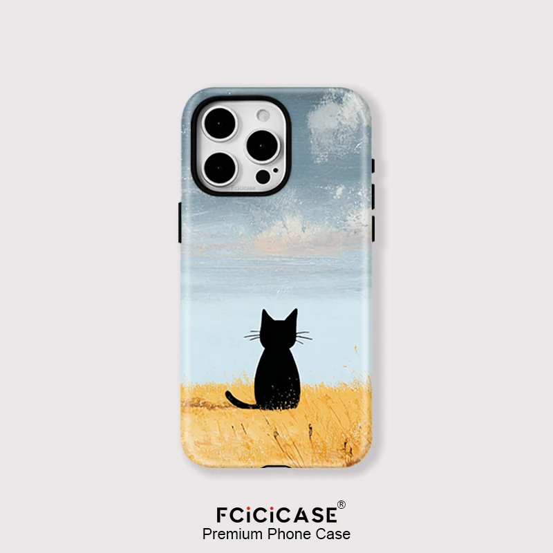 Fcicicase für Magsafe, magnetische Hülle für iPhone 14, 11, 12, 13, 15 Pro Max, 16 Plus, matt, stoßfest, niedliche schwarze Katzenmuster-Abdeckung