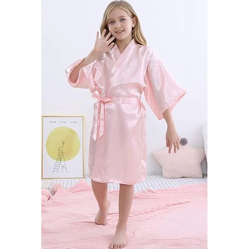 

Girls Robes for Kids Solid Silk Satin Robes Children Bathrobe Sleepwear Bath Nightgown for Wedding Spa Party Birthday