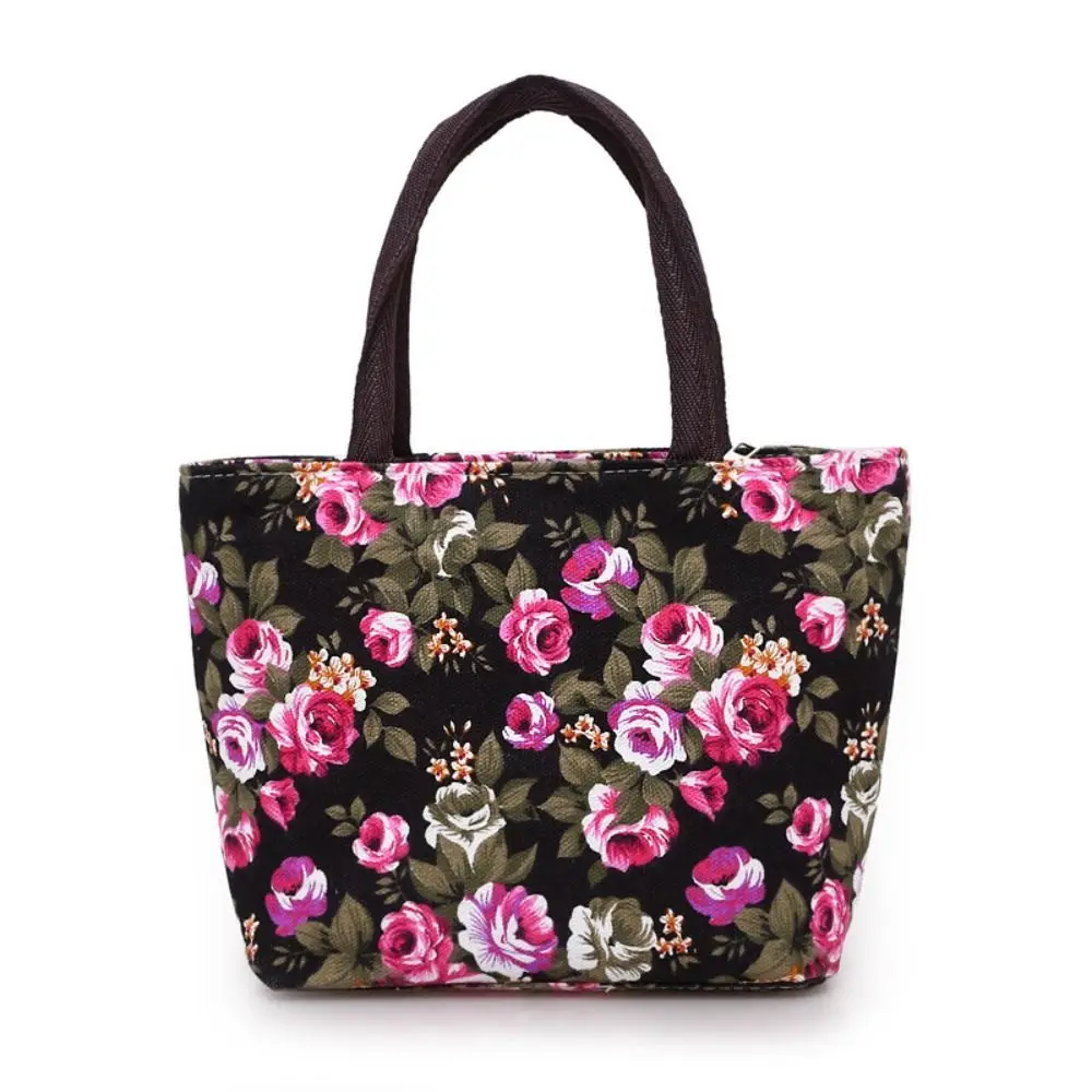 Durable Cute Flower Shopping Bag Canvas Ladies Handbag Women Bucket Bag Floral Print Shoulder Bag Casual Handbags