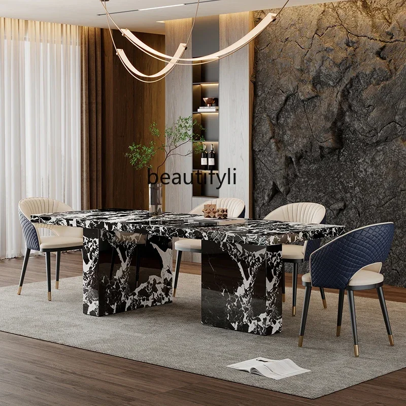 

Natural marble dining table luxury stone light luxury high-end rectangular household light luxury tableQ