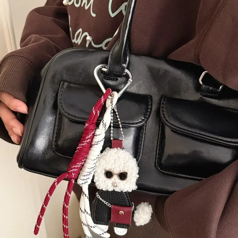 Niedlicher Cartoon-Plüsch-Teddy-Hund-Schlüsselanhänger, Kawaii-Lederpuppe, Anhänger, Rucksack, hängende Verzierung, Dekoration, Zubehör, Geschenke