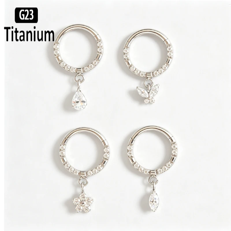 ASTM F136 Titan Nasenring mit Zirkonia-Blume Clicker Piercing Schmuck für Knorpel Helix Rook Daith Tragus Ohrläppchen Ohrring