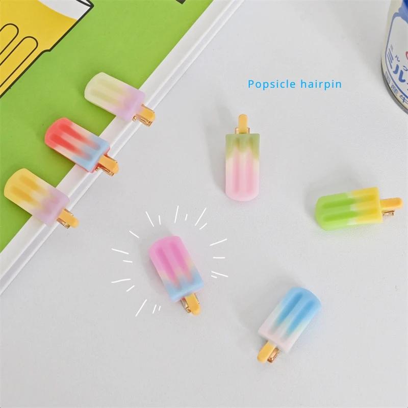 A Pair Of Cartoon Hair Clip Fun Little Popsicle Ice Cream Edge Clip Girl's Heart Accessory Hair Clip