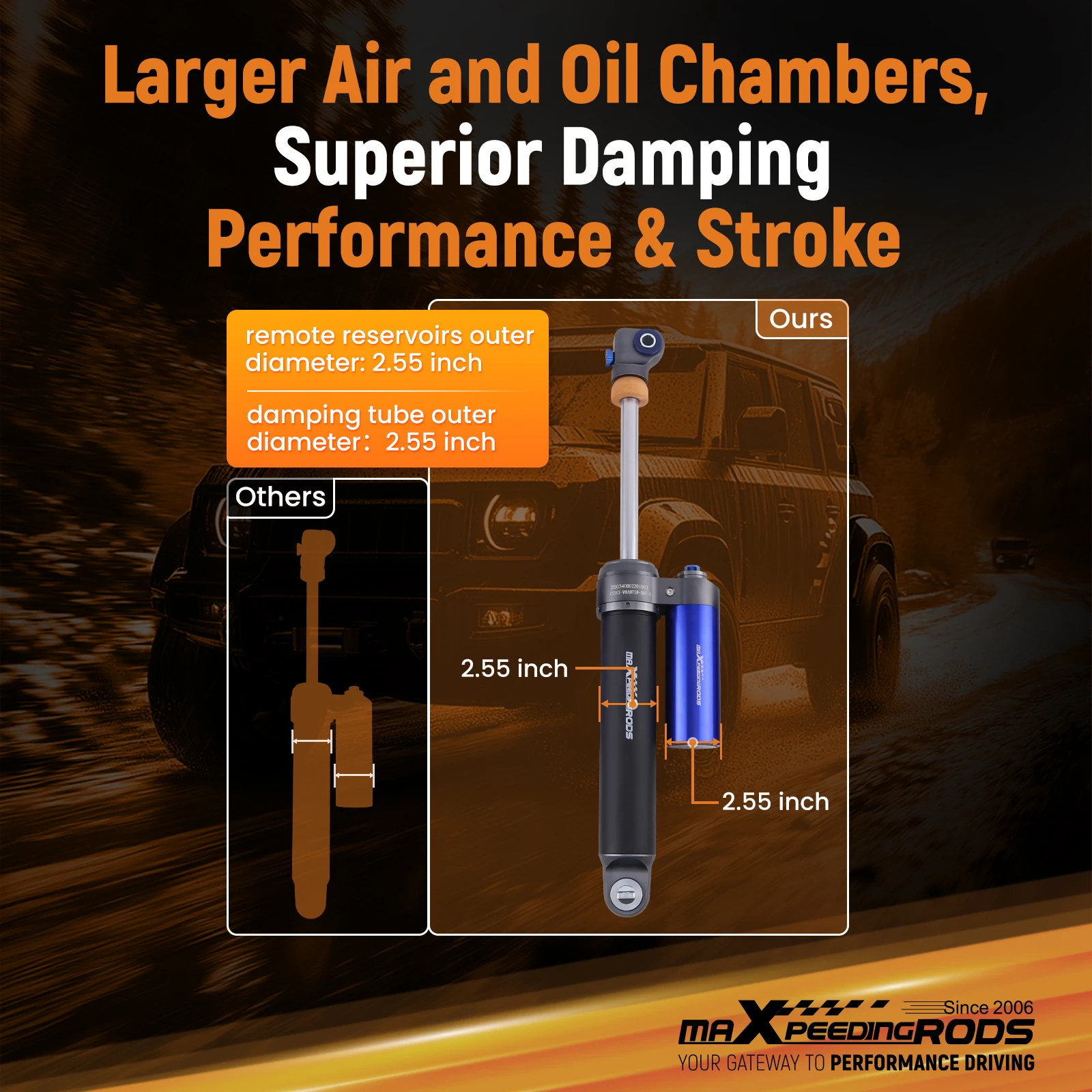 지프 랭글러 JK 07-18용 2.5 리모트 리저버 2인치 리프트 리어 쇼크 페어