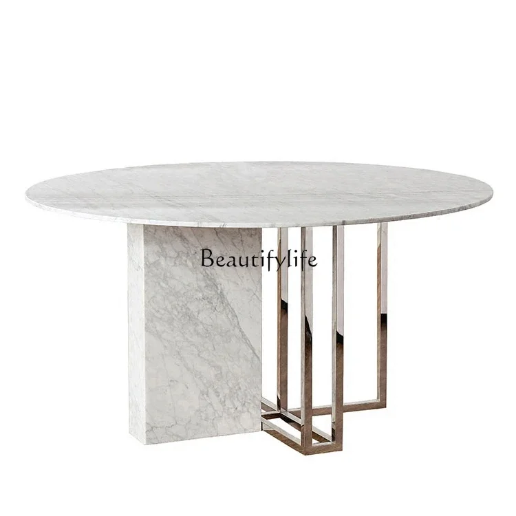 

z.Natural Marble Round Home Dining Table Nordic Round Dining Table Minimalist High-End Feel