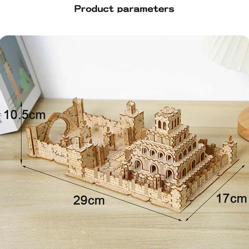 DIY 3D Holzpuzzle Miniaturmodellbausätze Zusammengebaute Ruinen Puzzles Architekturhaus für Kinder Pädagogische Geschenke