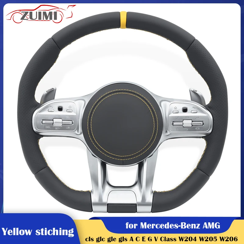 Car Steering Wheel with Yellow Stiching for Mercedes-Benz AMG W117 W166 W177 W197 W205 W213 W216 W217 W218 W222 W253 W257 C63