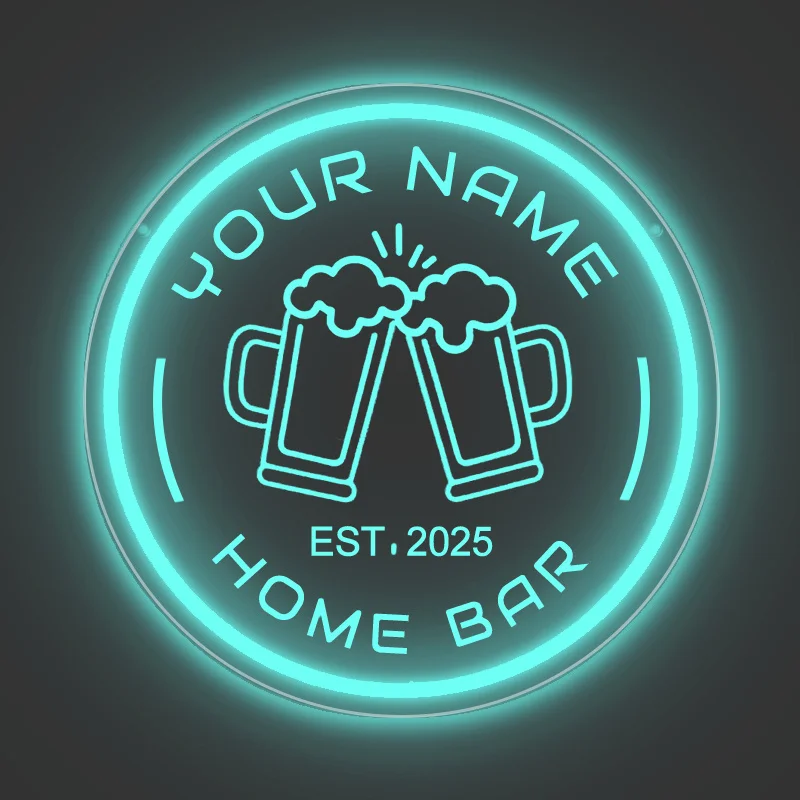 Customizable Cheers Neon Sign - Personalized Round LED Neon Light, Wine Party Themed Decor for Bars, Pubs, Night Markets