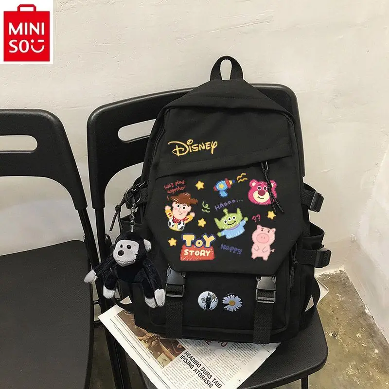 Disney-mochila com zíper para estudante, grande capacidade, casual, com design urso morango, disney cartoon, nylon, moda