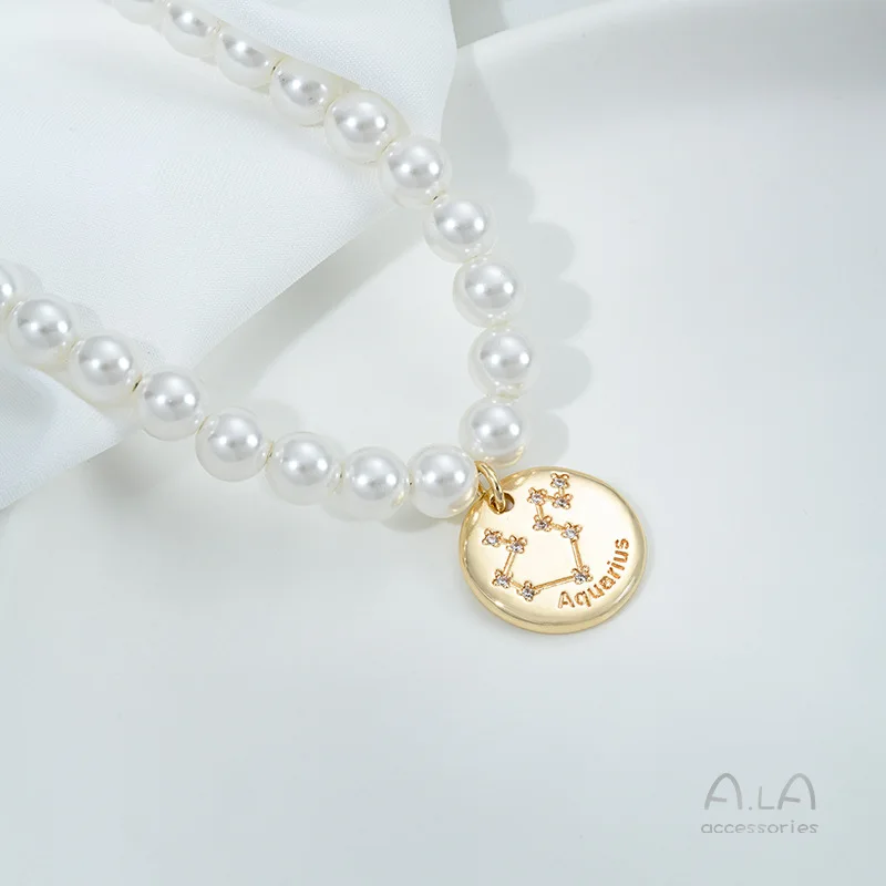 Zircon 14K Gold-plated Electroplating 12 Constellations Pendant Round Brand Bracelet Necklace Pendant Handmade Jewelry Pendant