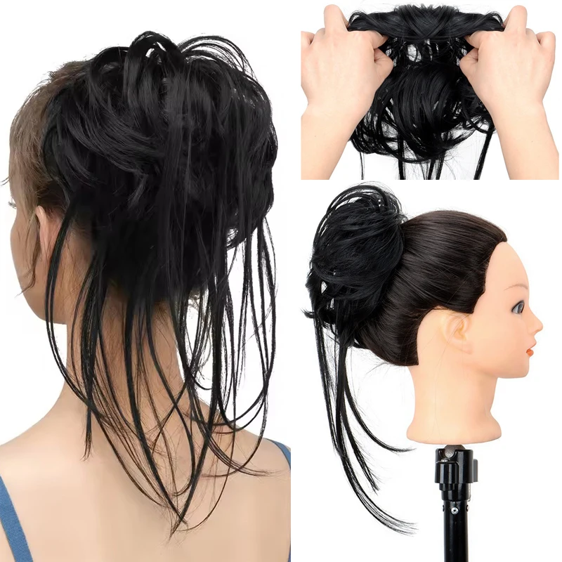 

Messy Curly Chignon Hair Synthetic Elastic Scrunchy Natural Hair Bun Clip In Hair Tail Extension False Hair Pieces For Women