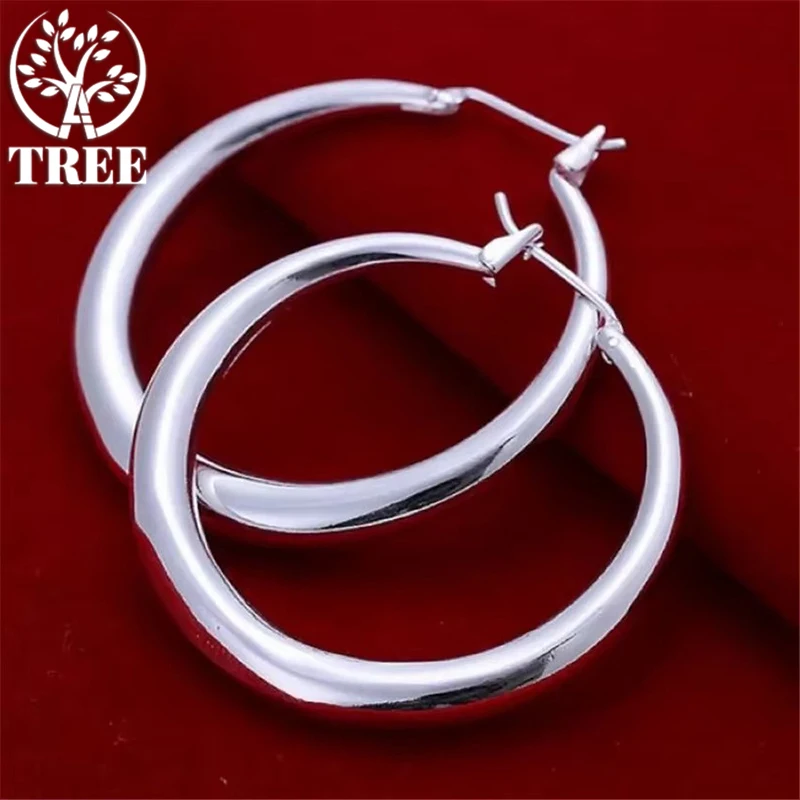 ALITREE 925 Sterling Silver 33mm Big Circle Round Hoop Earring For Women Fashion Design Earrings 2024 Trend Biżuteria świąteczna